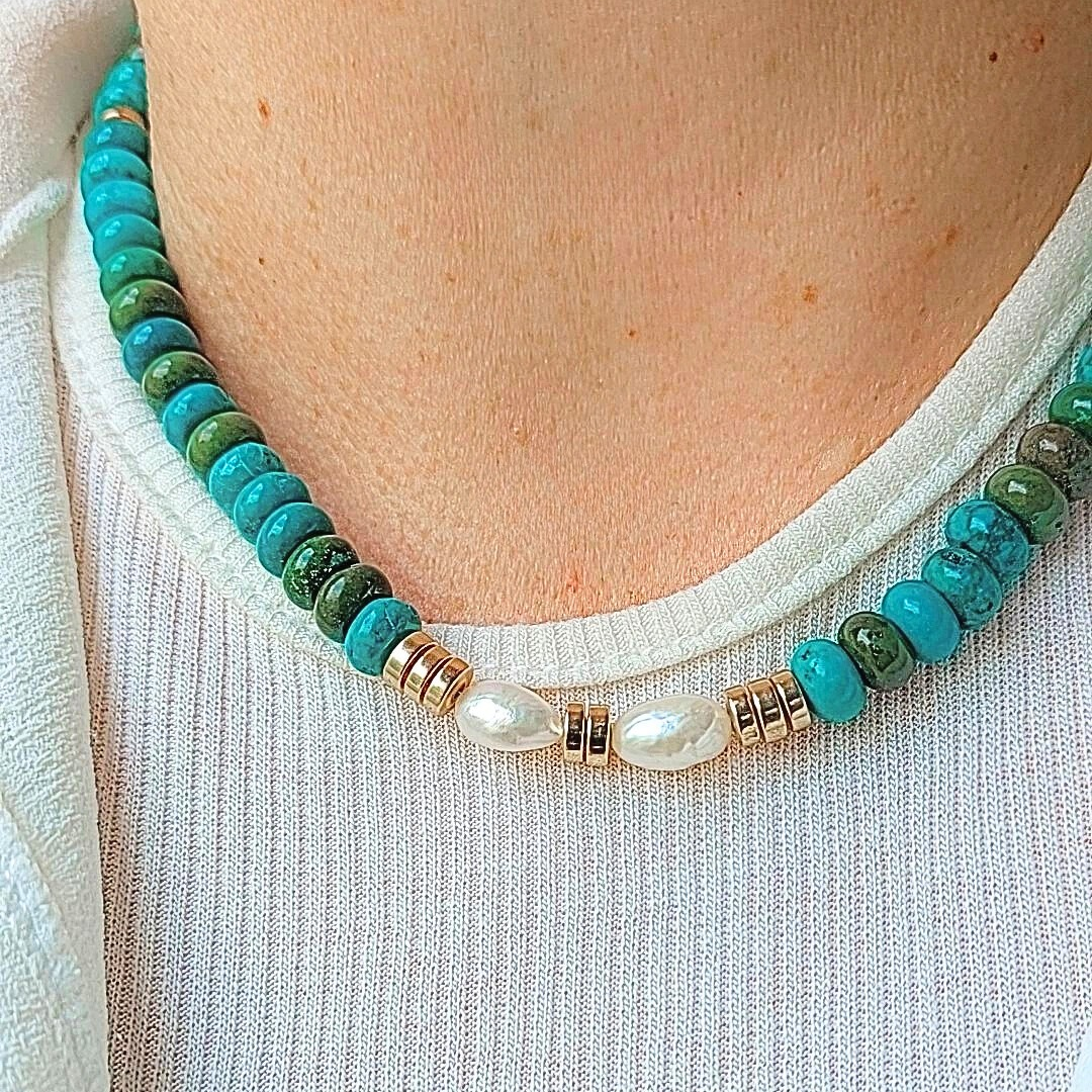 COLAR TURQUESA E PÉROLAS