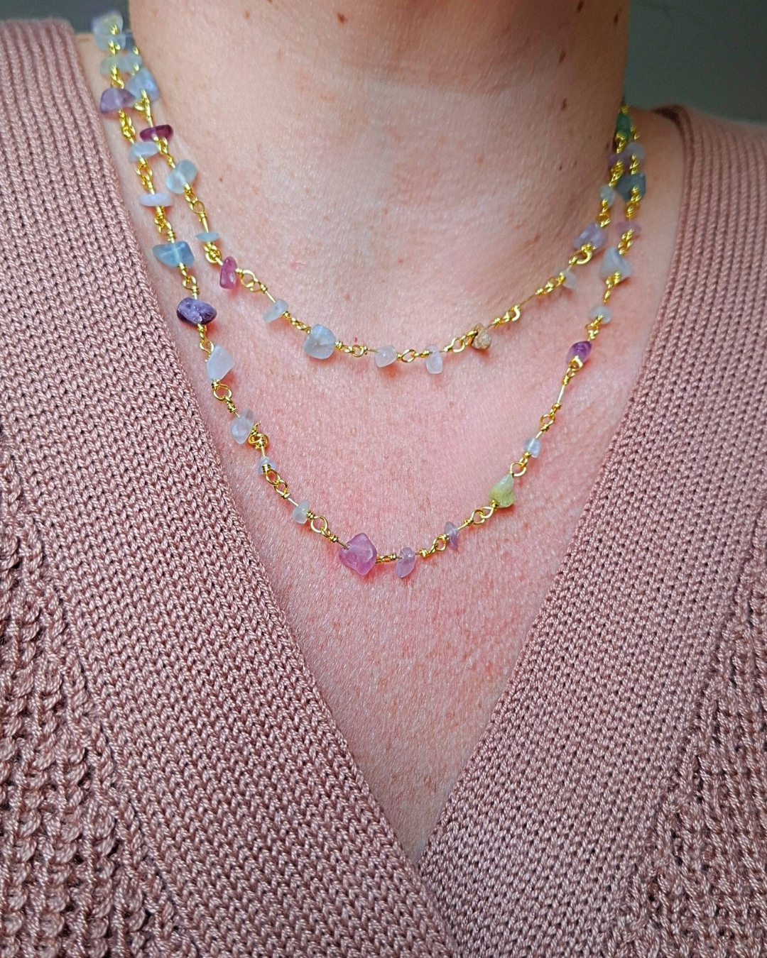 COLAR DE FLUORITA OURO
