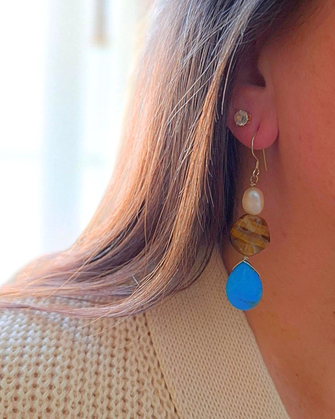 BRINCO TURQUESA E OLHO DE TIGRE