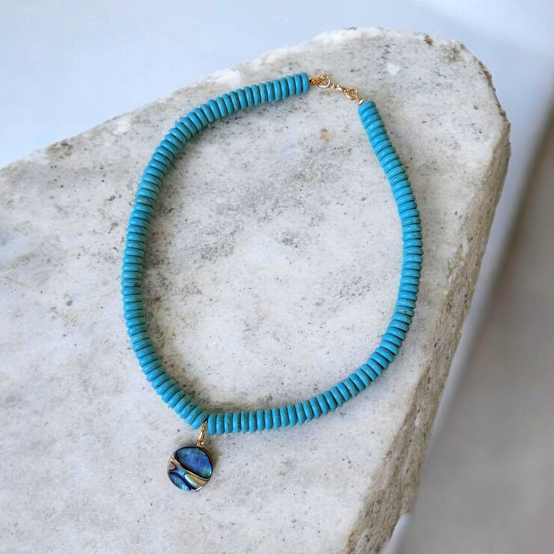 COLAR ABALONE E HOWLITA AZUL