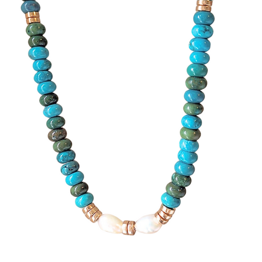 COLAR TURQUESA E PÉROLAS