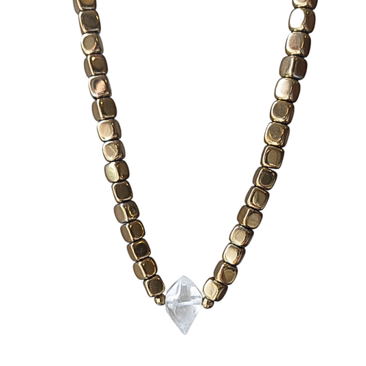 COLAR CRISTAL HEMATITA OURO