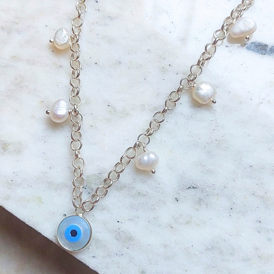 COLAR OLHO GREGO E PÉROLA