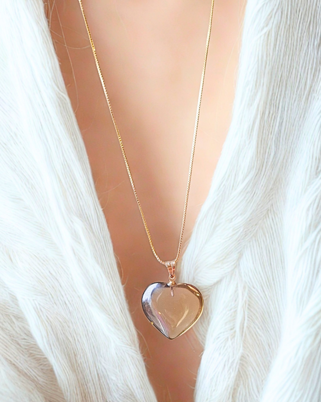 COLAR CORAÇÃO QUARTZO FUMÊ