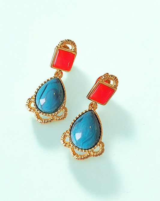 BRINCO BOHO LARANJA E AZUL