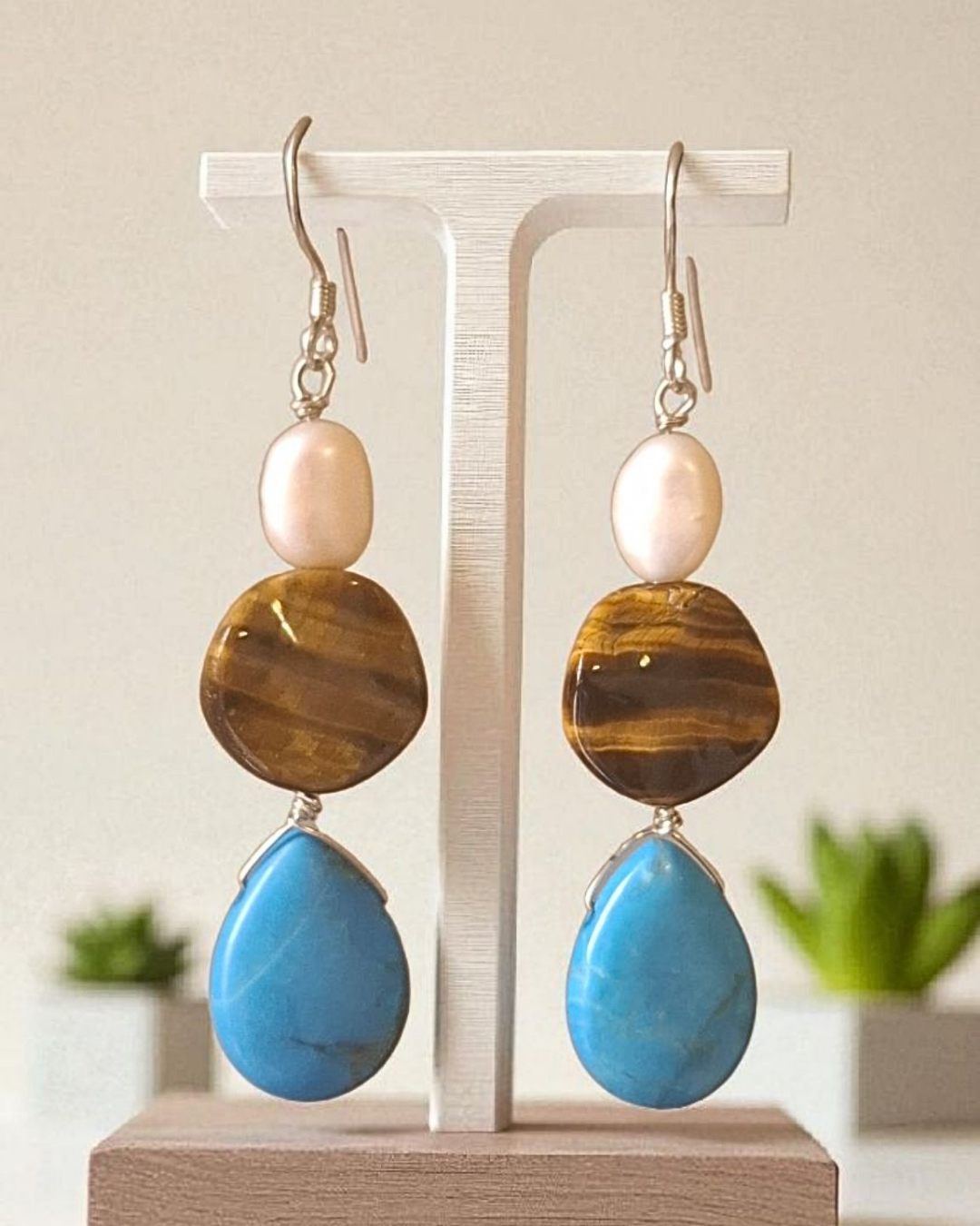 BRINCO TURQUESA E OLHO DE TIGRE