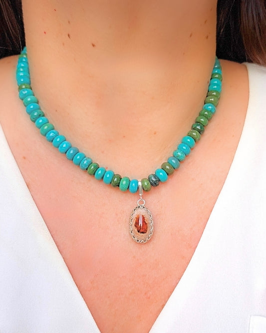 COLAR TURQUESA E OPALA MEXICANA