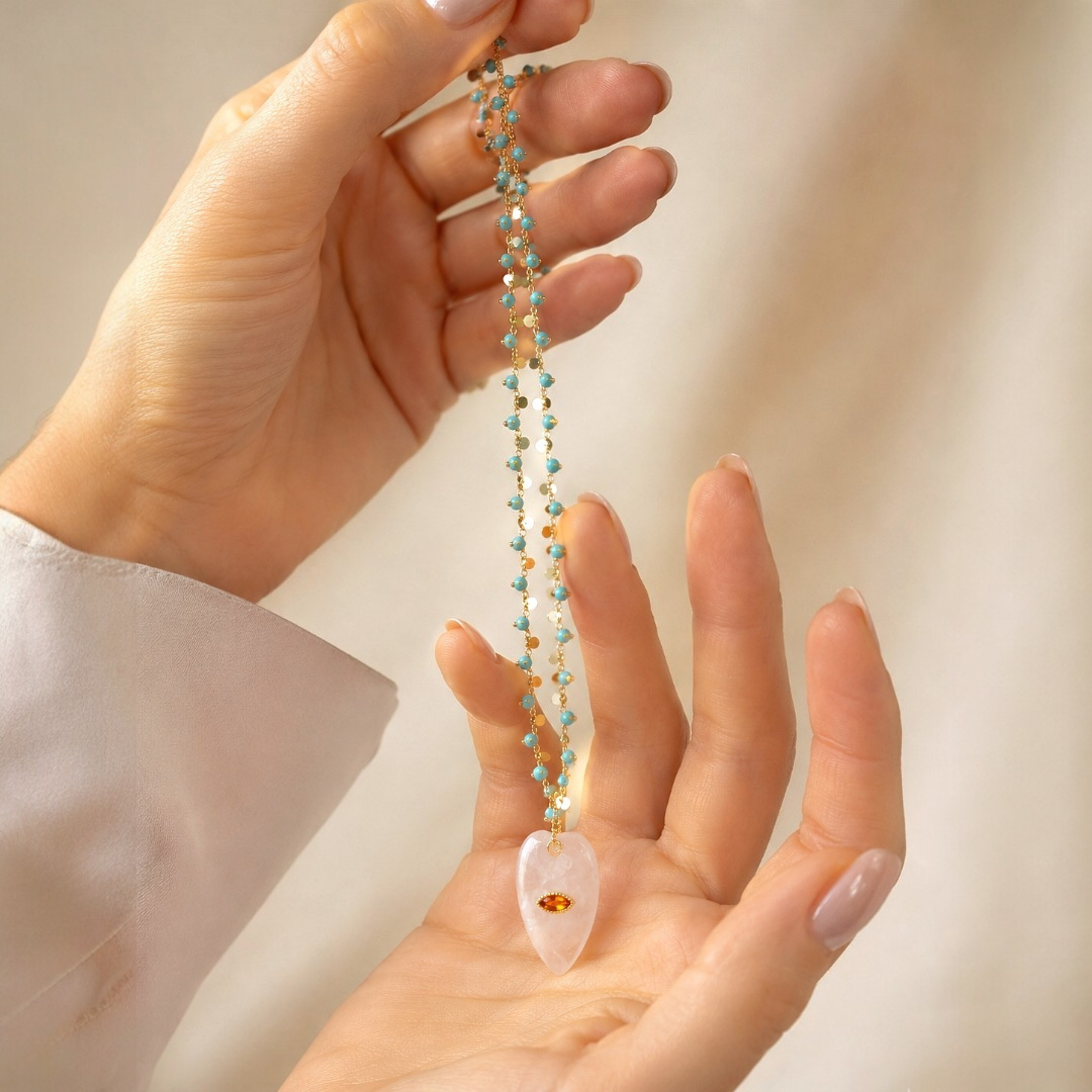 COLAR BOHO PEDRA TRANSPARENTE