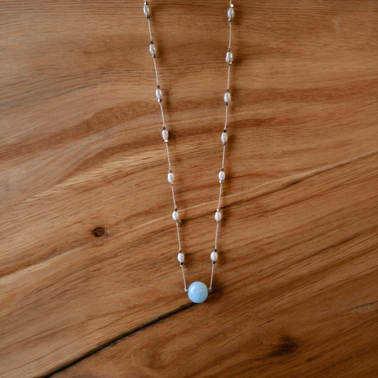 COLAR ESFERA JADE COM PÉROLAS